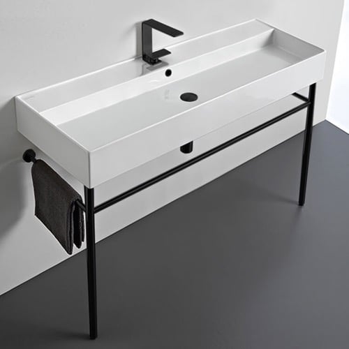 Large Ceramic Console Sink and Matte Black Stand, 48 Inch Scarabeo 8031/R-120A-CON-BLK